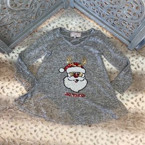 Merry Christmas peplum top girls small sequins Santa reindeer holiday party